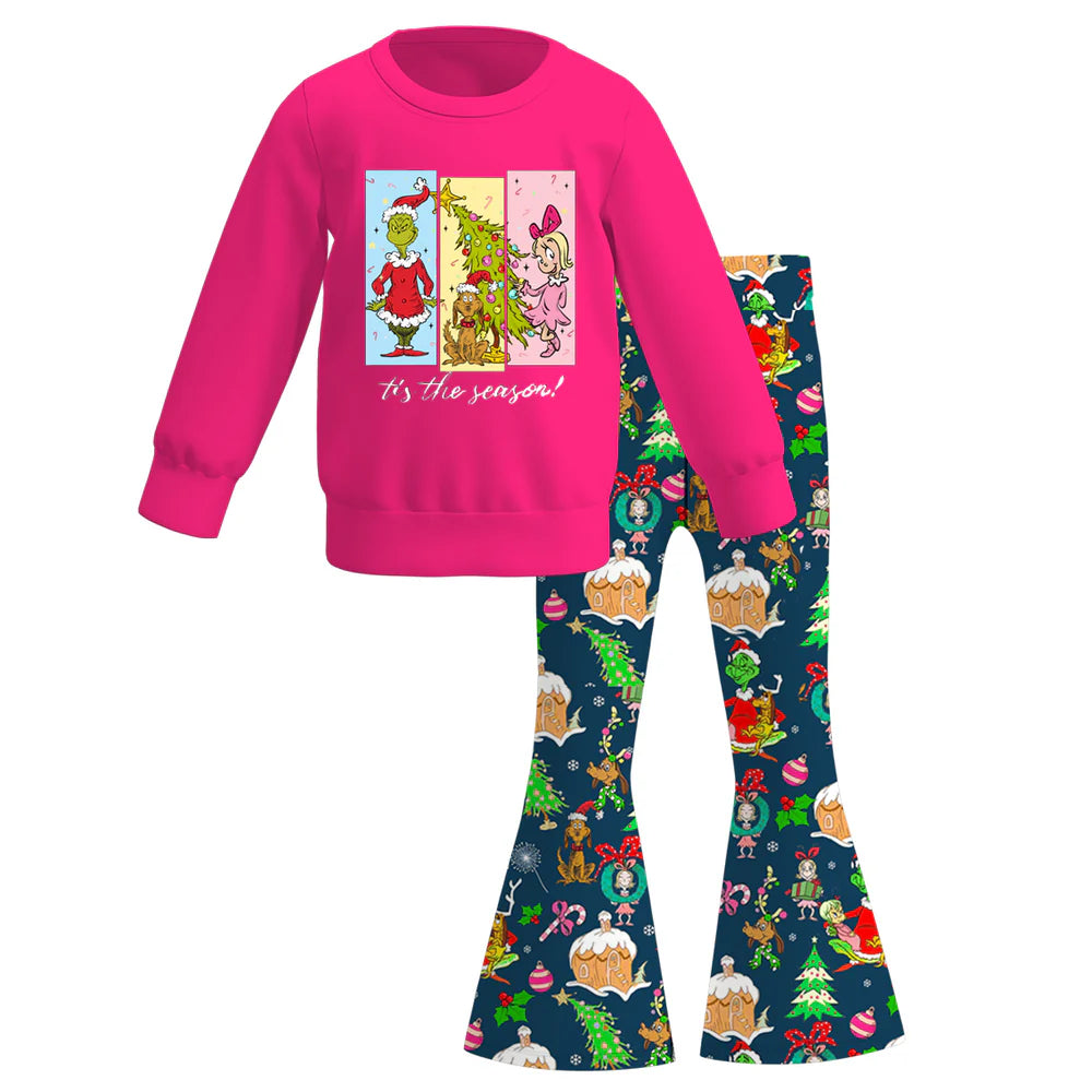 Christmas Cartoon Retro Pink Shirt Bell Bottom