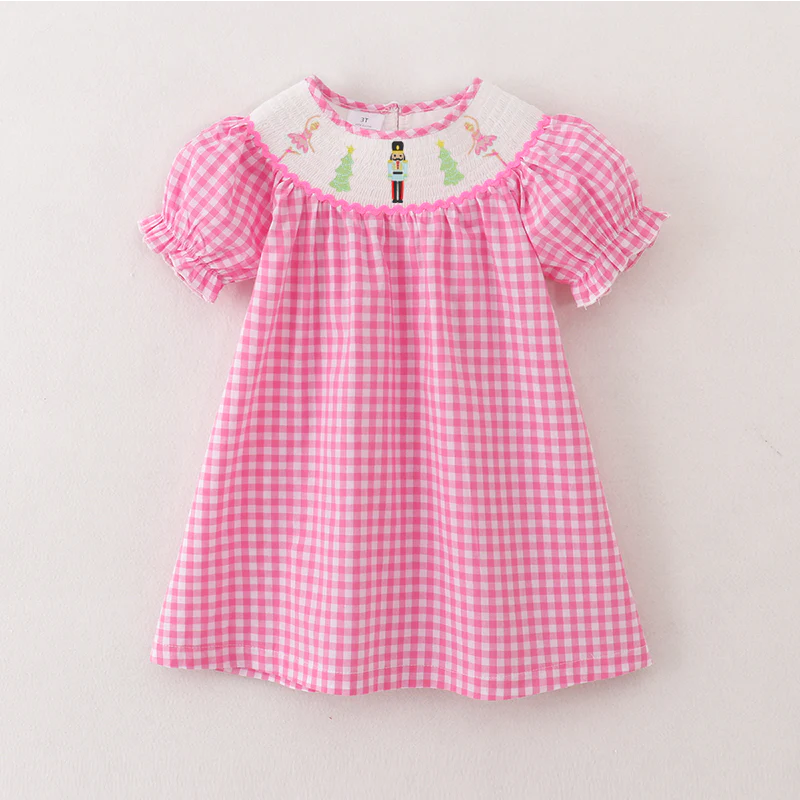Smocked Nutcracker Pink Plaid Dress