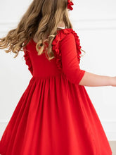 Load image into Gallery viewer, Red Solid Ruffle Twirl Dress
