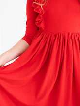 Load image into Gallery viewer, Red Solid Ruffle Twirl Dress
