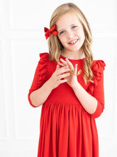 Load image into Gallery viewer, Red Solid Ruffle Twirl Dress
