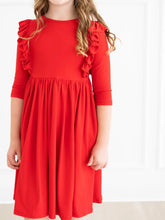 Load image into Gallery viewer, Red Solid Ruffle Twirl Dress
