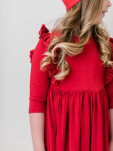 Load image into Gallery viewer, Red Solid Ruffle Twirl Dress
