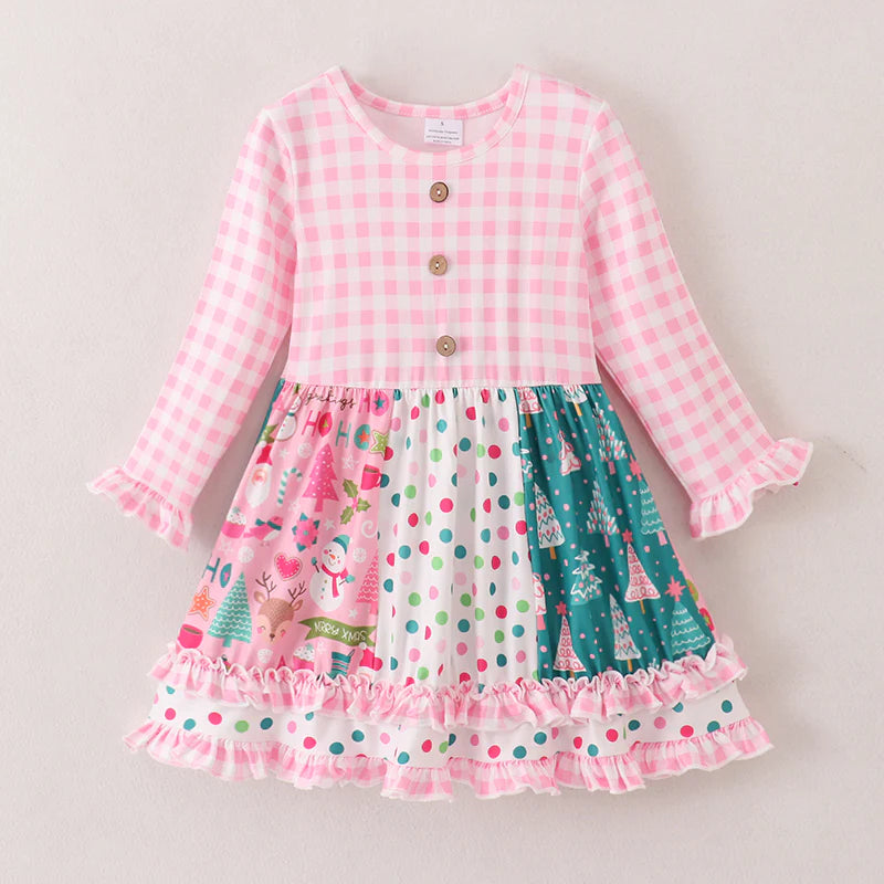 Christmas Print Pink Stripe Dress