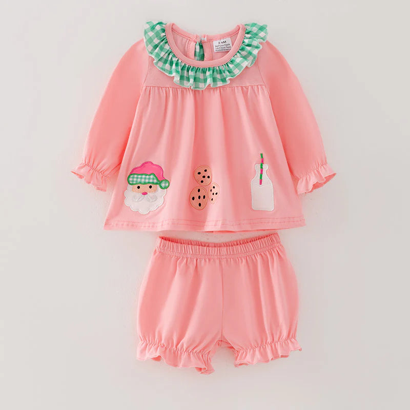 Santa Pink and Green Christmas Cookie Romper
