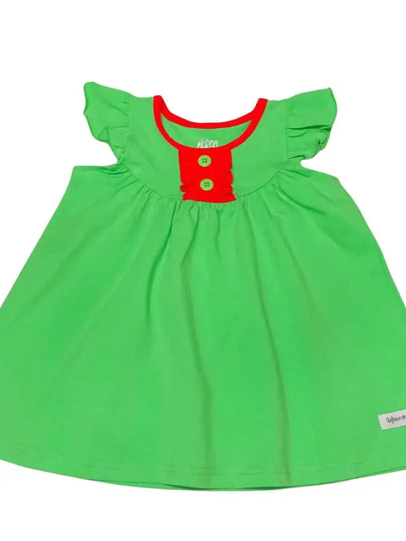 Green Red Trim Pearl Dress