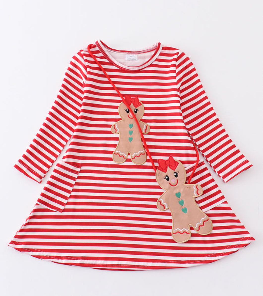 Red Stripe Gingerbread Dress with Purse