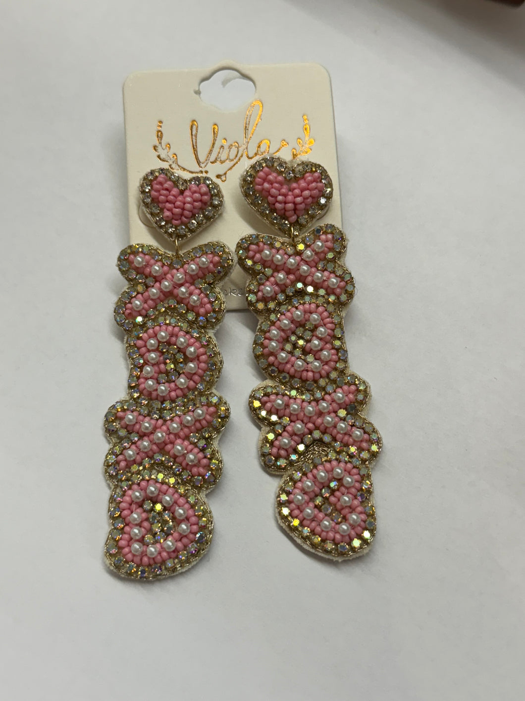 XOXO Long  Pale Pink Bead Seed Earring
