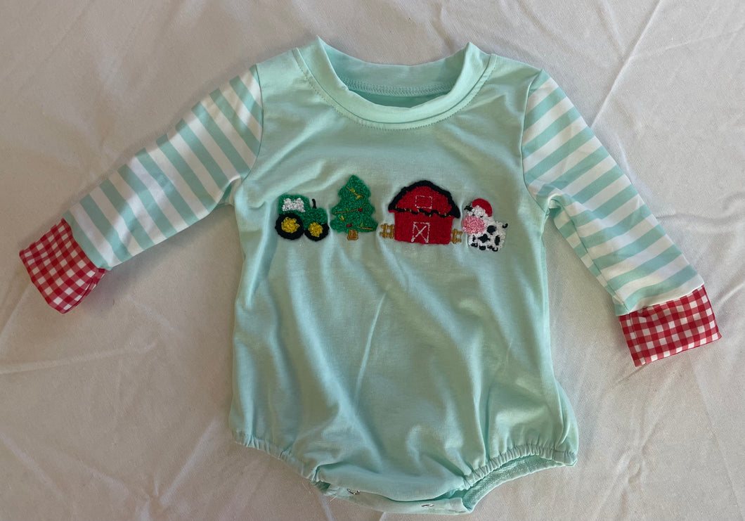 French Knot Green  Farm Boy Romper