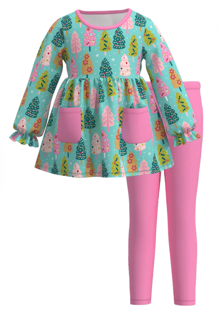 Christmas Print Tree Pink Set