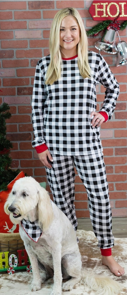 Gingham Black and White PJS Adult