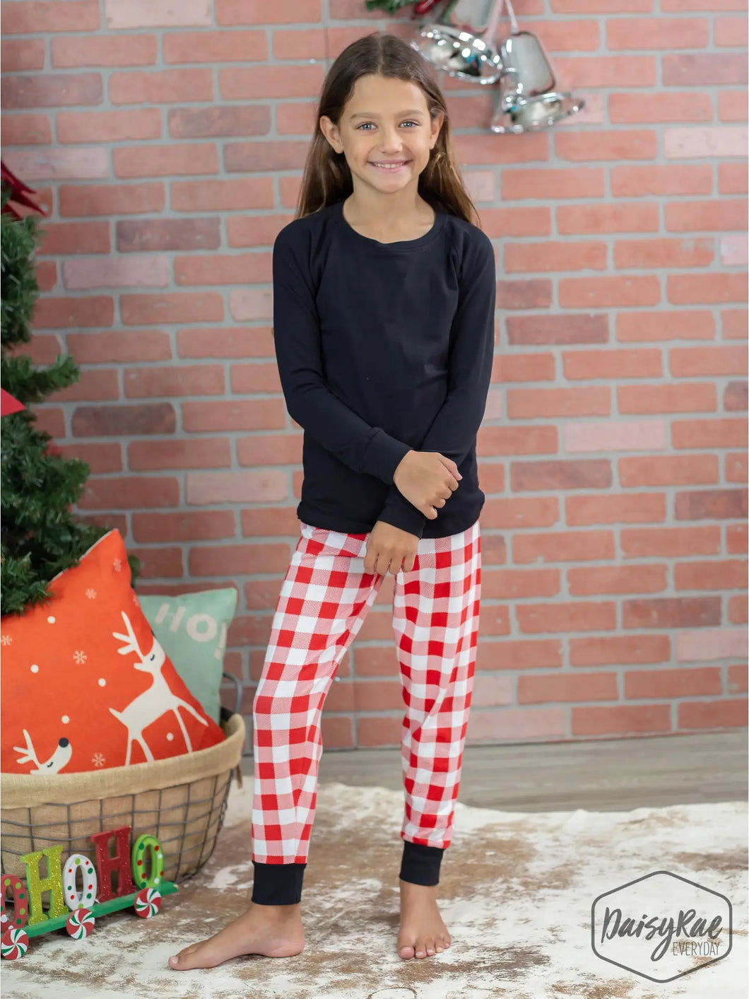 Gingham Red and White Pants Black Shirt- Kid PJ