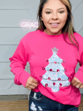 Load image into Gallery viewer, Hot Pink Sequins Christmas Tree Sweatshrit
