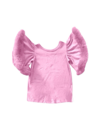 Fur Sleeve Shirt-Pink