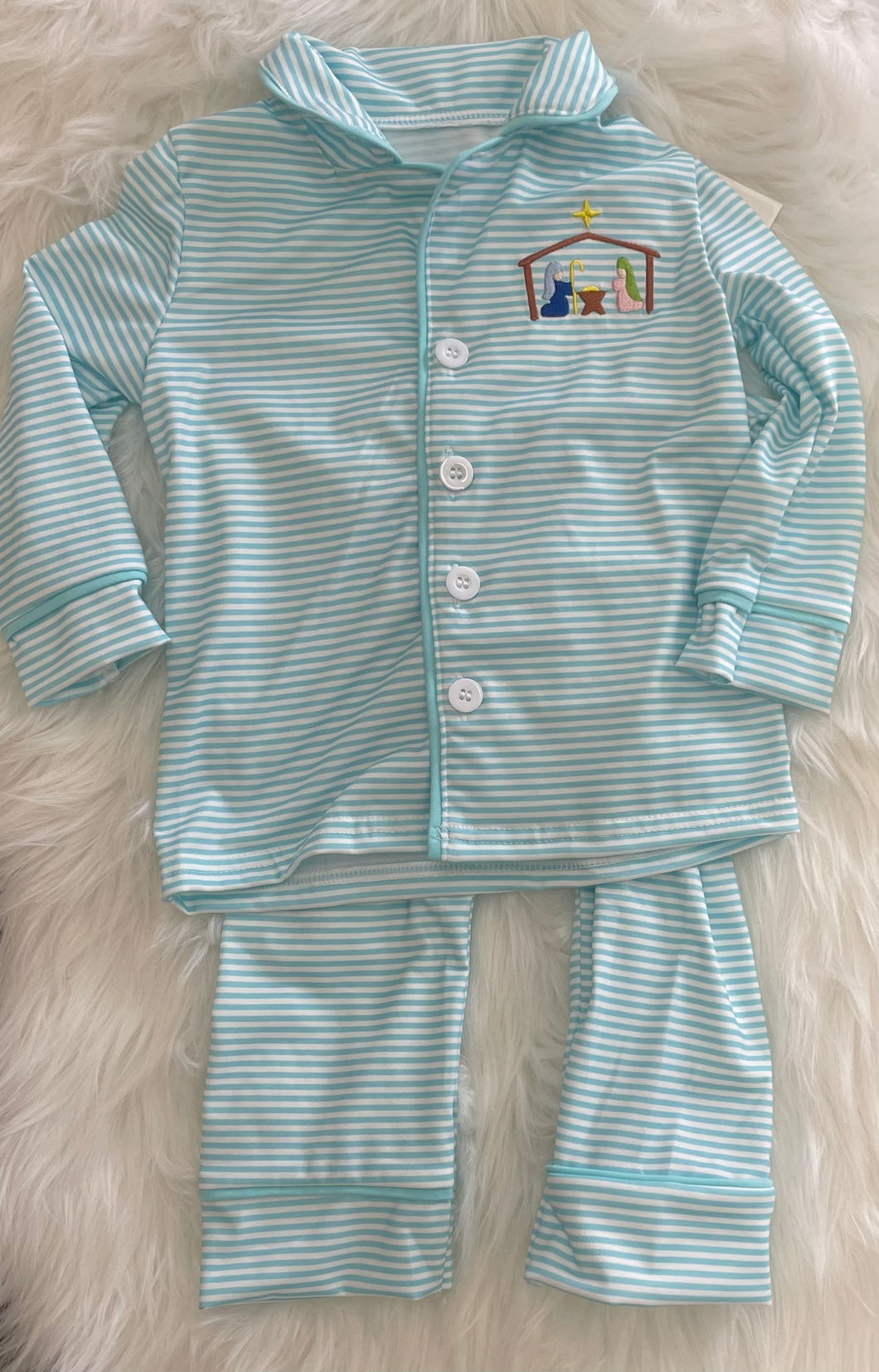 Blue Stripe Nativity Pj's