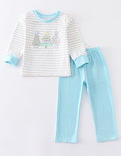 Load image into Gallery viewer, Blue Christmas Tree Stripe Boy Set
