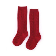 Load image into Gallery viewer, LSC Cherry Red Cable Knit High Socks
