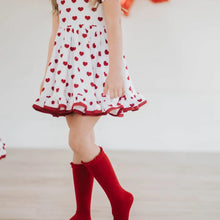 Load image into Gallery viewer, LSC Cherry Red LACE top Cable Knit High Socks
