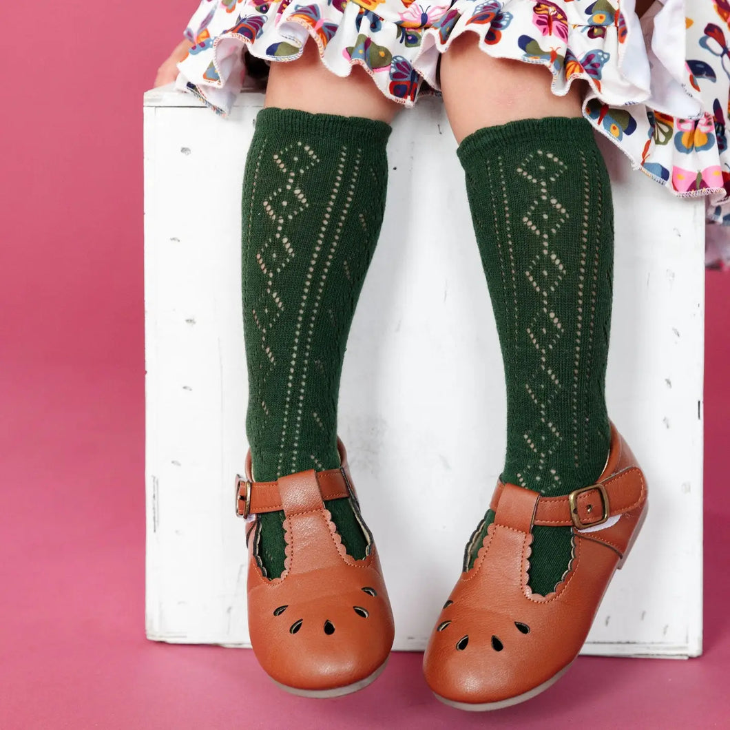 LSC Scalloped Forest Green Top Knit High Socks
