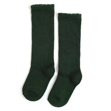 Load image into Gallery viewer, LSC Scalloped Forest Green Top Knit High Socks

