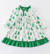 Load image into Gallery viewer, Christmas Tree Print Ruffle PJ Dress
