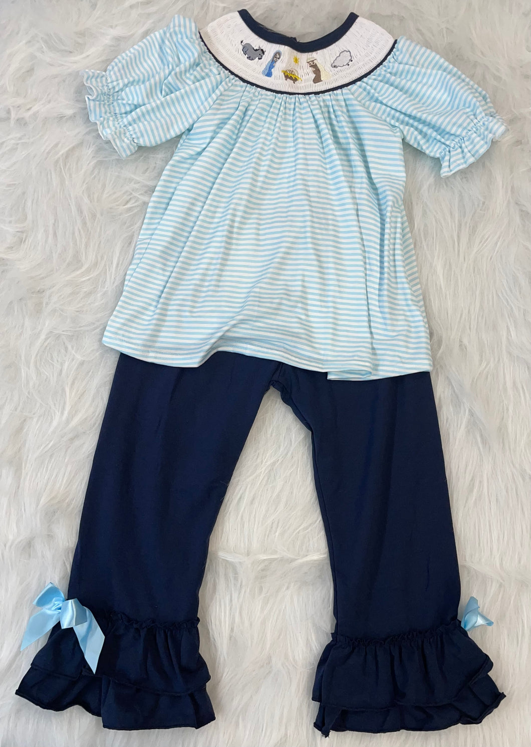 Smocked NAVY Nativity Girl Set