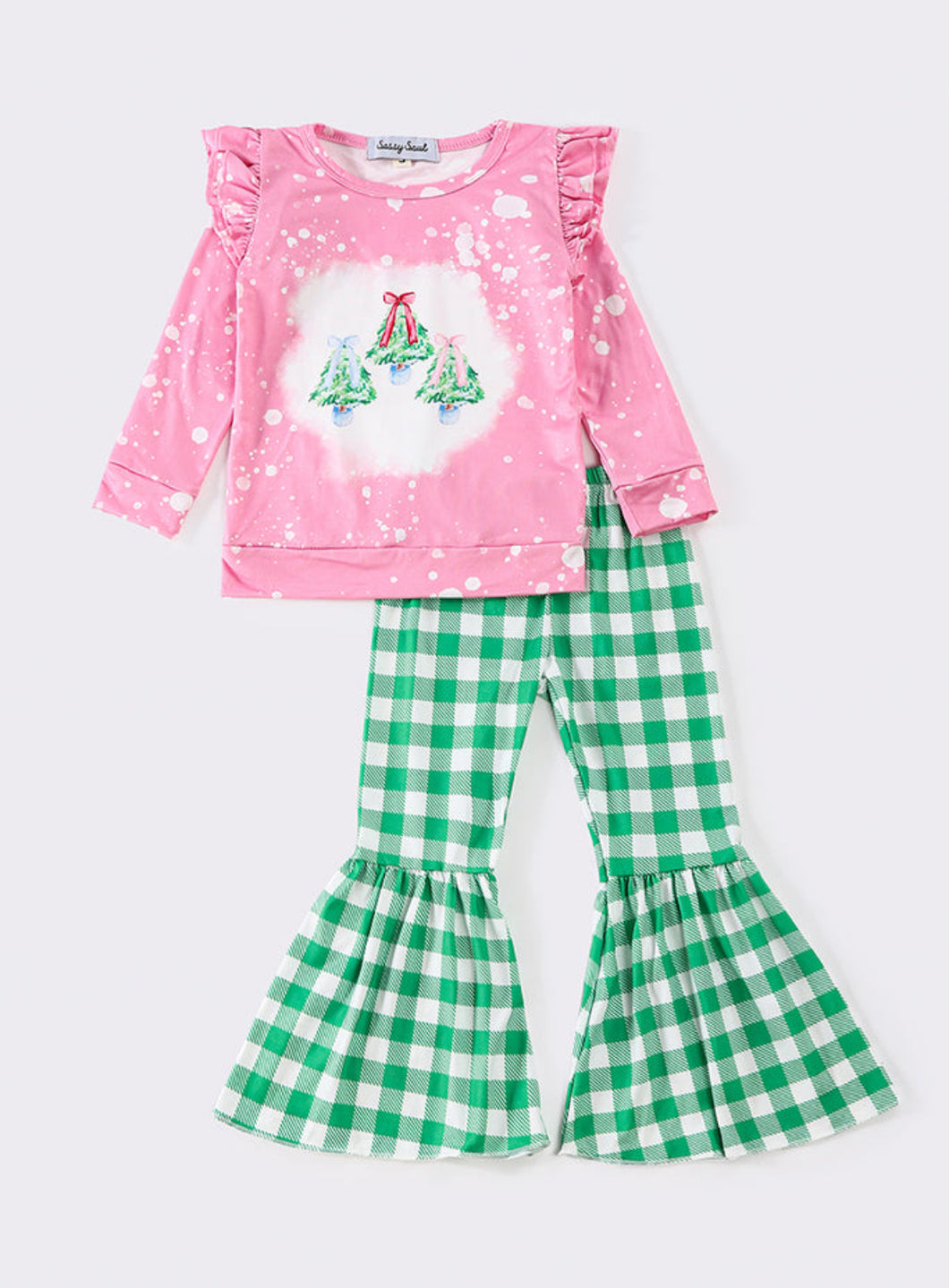 Pink and Green Christmas Tree Plaid Pant set