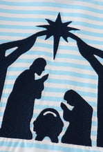 Load image into Gallery viewer, Blue Stripe Nativity Embroider Girl Romper
