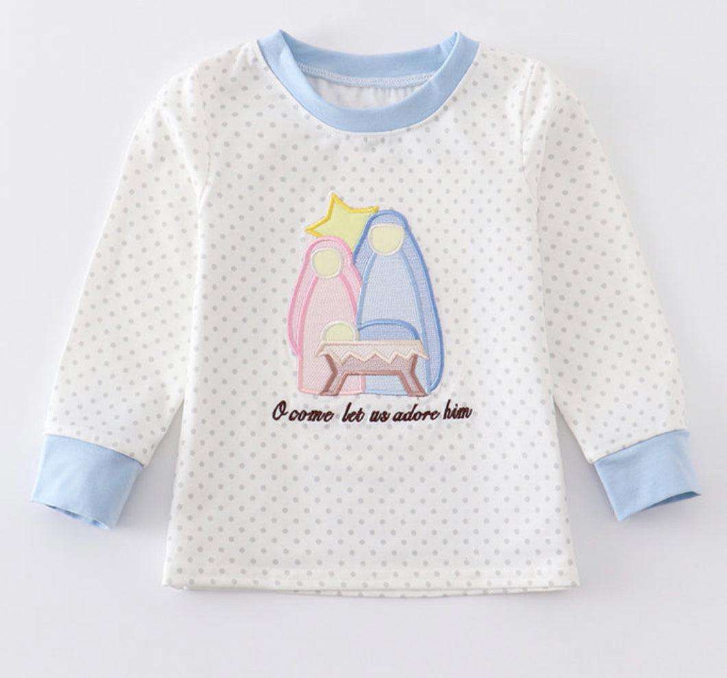 Blue Nativity Embroider Boy Top