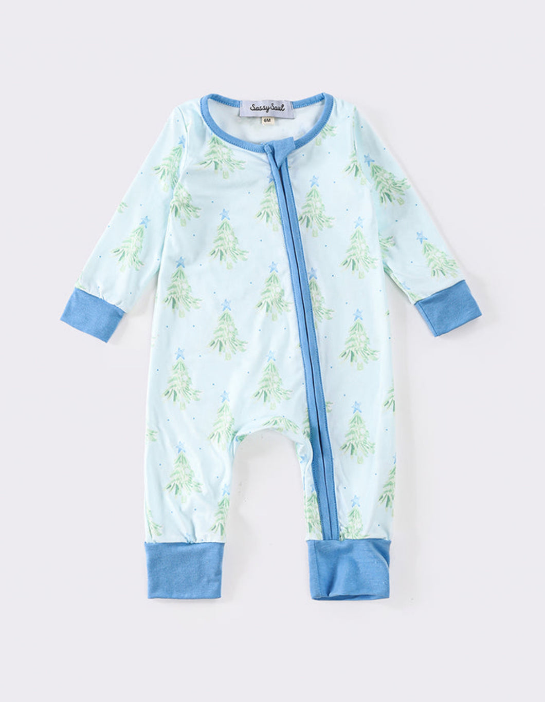 Blue Christmas Tree Boy Romper