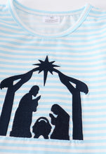 Load image into Gallery viewer, Blue Stripe Nativity embroider Ruffle set
