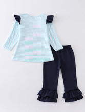 Load image into Gallery viewer, Blue Stripe Nativity embroider Ruffle set
