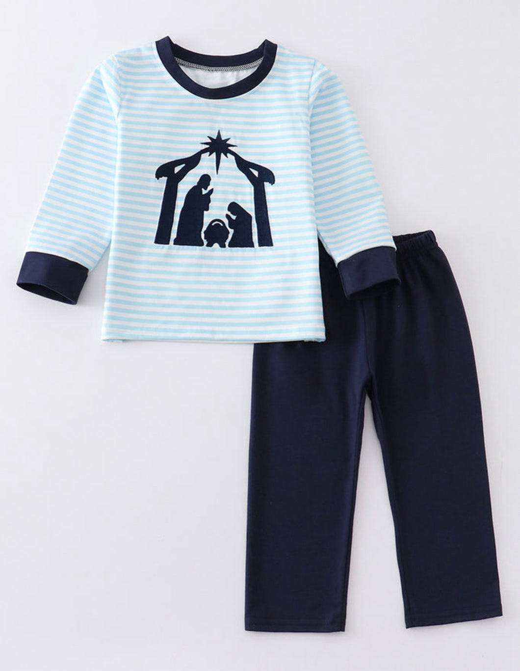 Blue Stripe Nativity embroider Boy Set