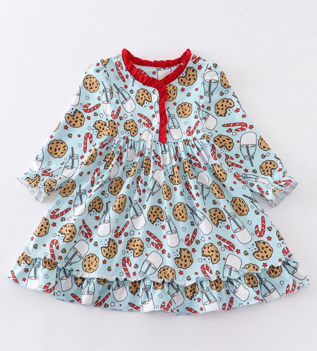 Santa Milk Cookie Print Dress