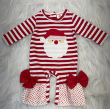 Load image into Gallery viewer, Red Santa Claus Stripe Ruffle Romper

