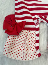 Load image into Gallery viewer, Red Santa Claus Stripe Ruffle Romper
