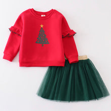 Load image into Gallery viewer, Red Christmas tree Ruffle Skirt Set
