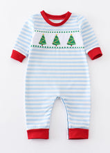 Load image into Gallery viewer, Blue Christmas Tree Embroider Boy Romper
