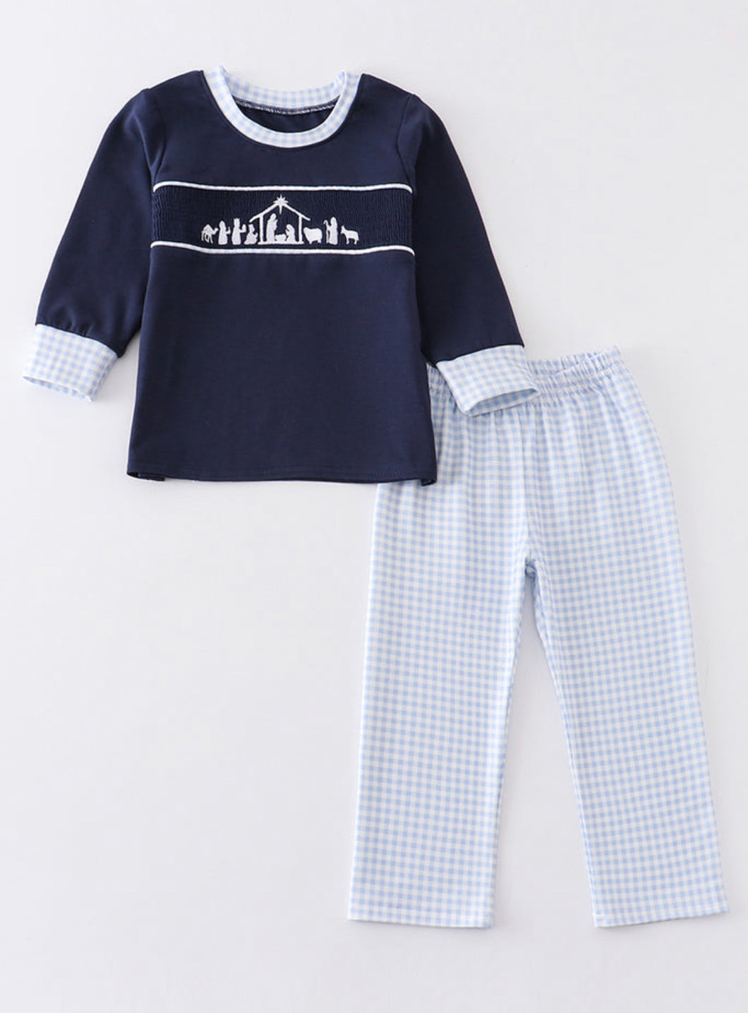 Navy Nativity Smocked Boy Set
