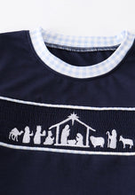Load image into Gallery viewer, Navy Nativity Smocked Boy Set

