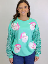 Load image into Gallery viewer, Mint Green Sequin Santa Adults Shirt
