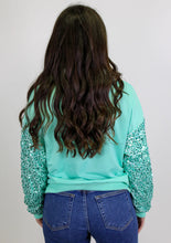 Load image into Gallery viewer, Mint Green Sequin Santa Adults Shirt
