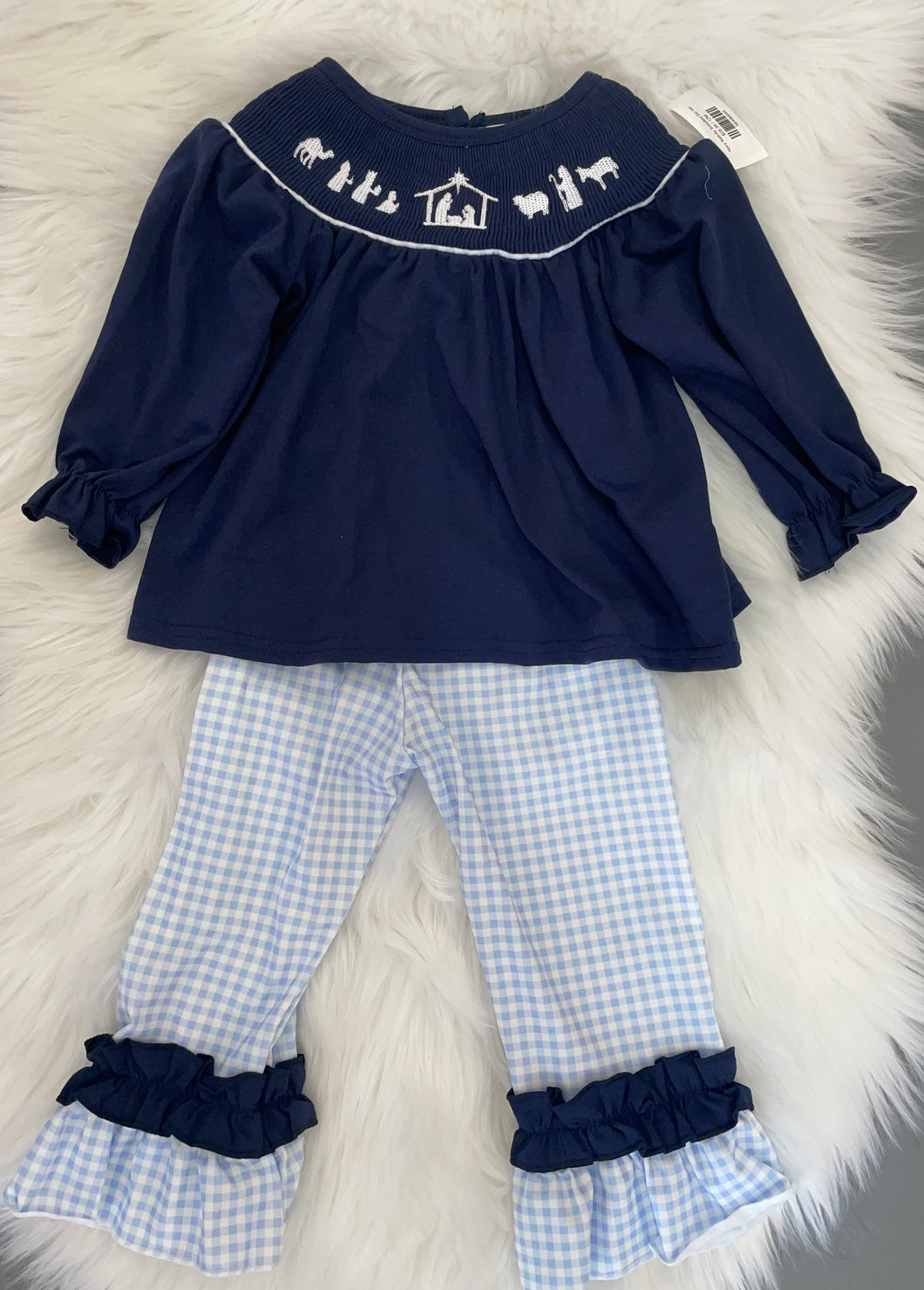 Navy Nativity Smocked Girl Set