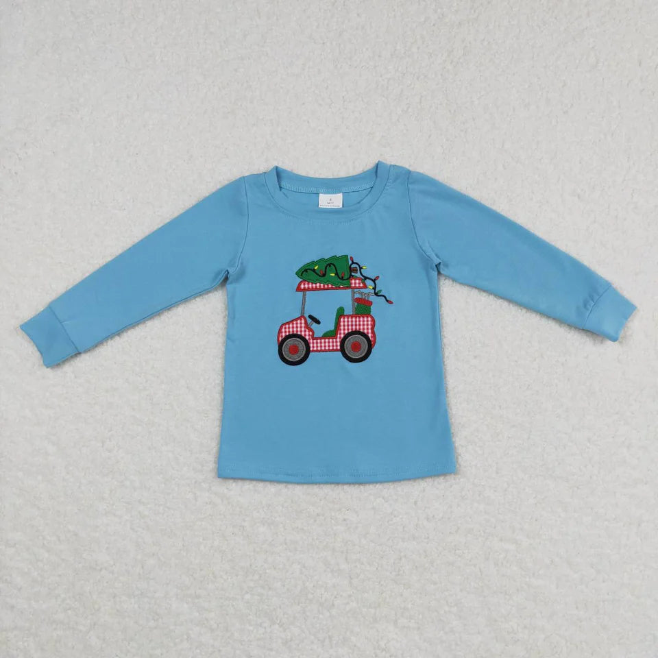 Blue Christmas Car Boy Shirt