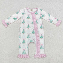 Load image into Gallery viewer, Girls Pink and White Bow Tree Romper
