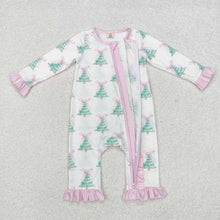 Load image into Gallery viewer, Girls Pink and White Bow Tree Romper
