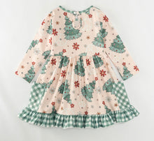 Load image into Gallery viewer, Green Beige Flower Peace Dress with Pockets
