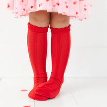 Load image into Gallery viewer, LSC Red Scalloped knee High
