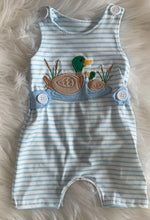 Load image into Gallery viewer, Blue and White Stripe Duck Romper
