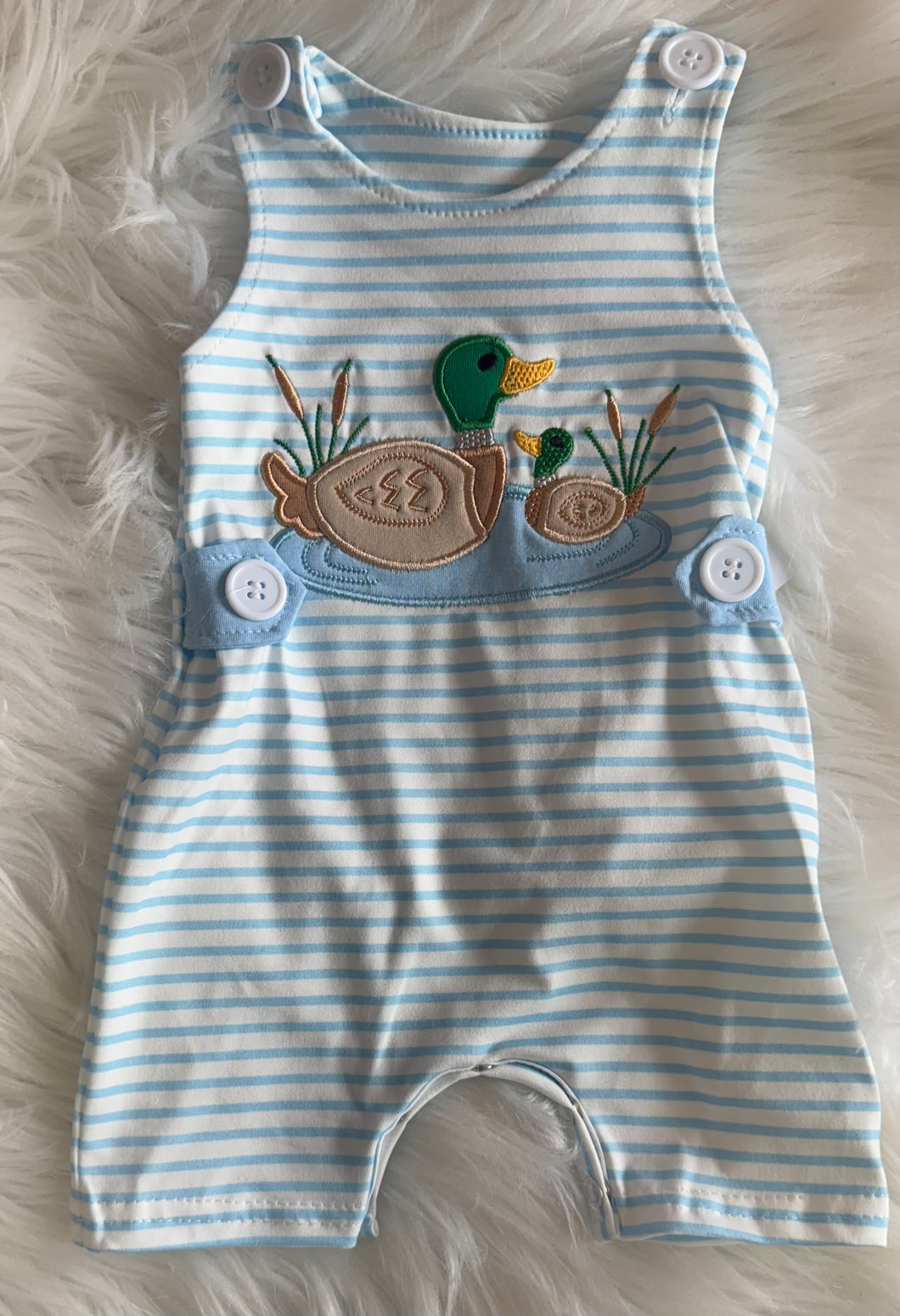 Blue and White Stripe Duck Romper